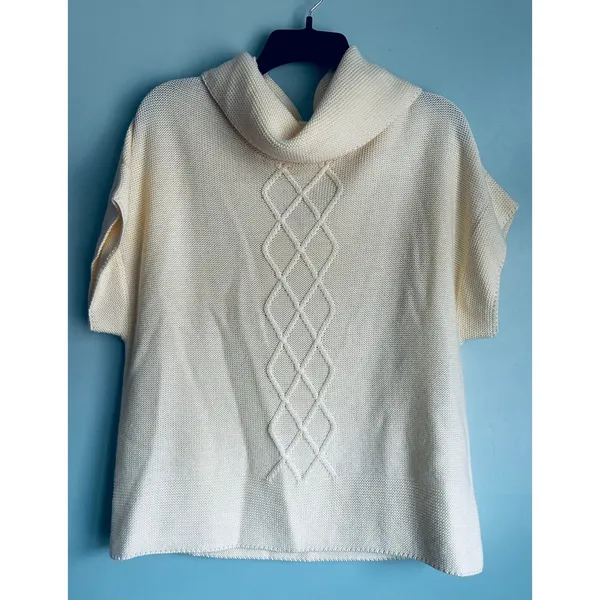 Coldwater Creek Short Sleeve Sweater Cowl Neck Cream Knit Cottage Wool Blend - Image 2