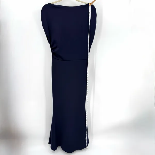Formal Dress Womens M Navy Blue Boatneck V-back Mermaid Long Maxi Elegant Gown - Image 3