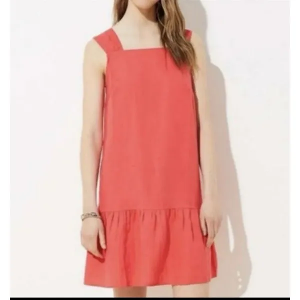 Loft Square Neck Flounce Tank Basic Dress Linen Blend Coral Size M NWT‎ - Image 3