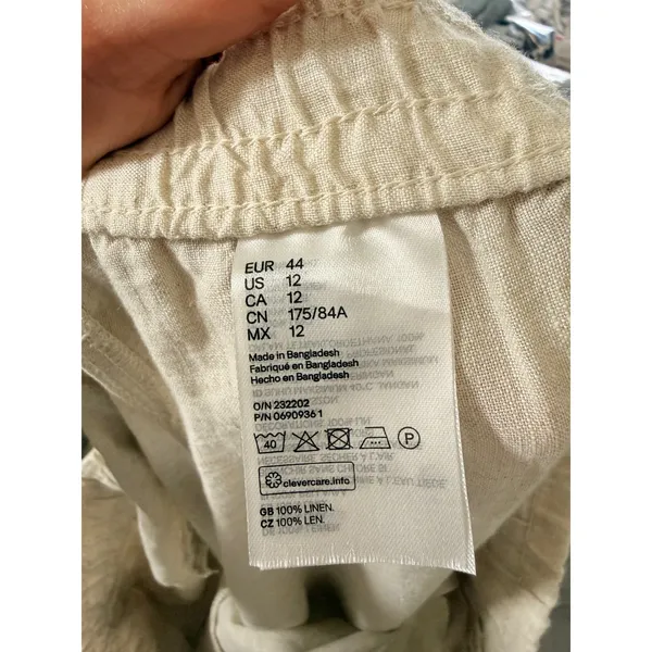 HM LOGG Womens 100% Linen Drawstring Tapered Pants Beige Size 12 0690936 1 - Image 3