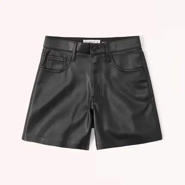 Abercrombie & Fitch Curve Love Vegan Leather Dad Shorts Size 32 Black Biker Moto - Image 11