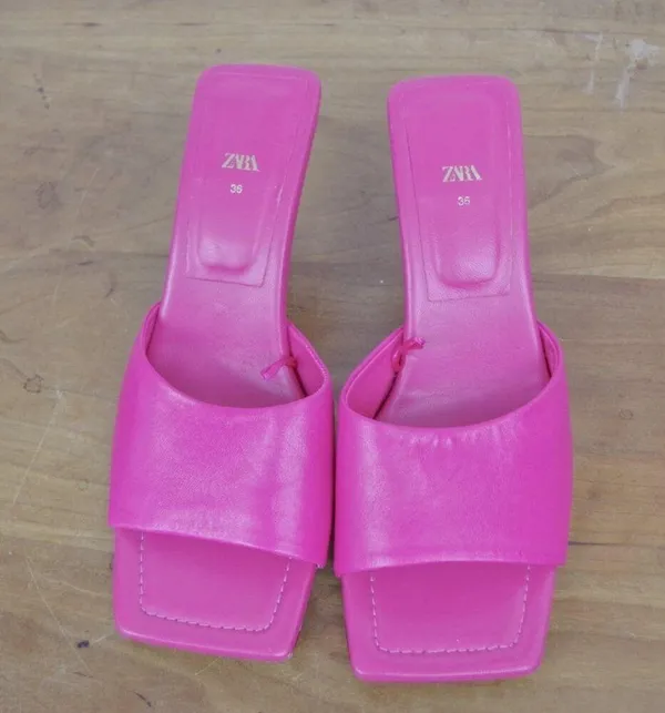 Zara Pink Open Toed Mule Heels Size 36 - Image 2