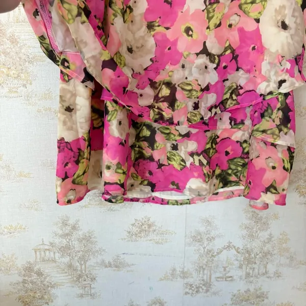 Vintage Y2K Jaclyn Smith pink cream green floral print chiffon layered skirt NWT - Image 4