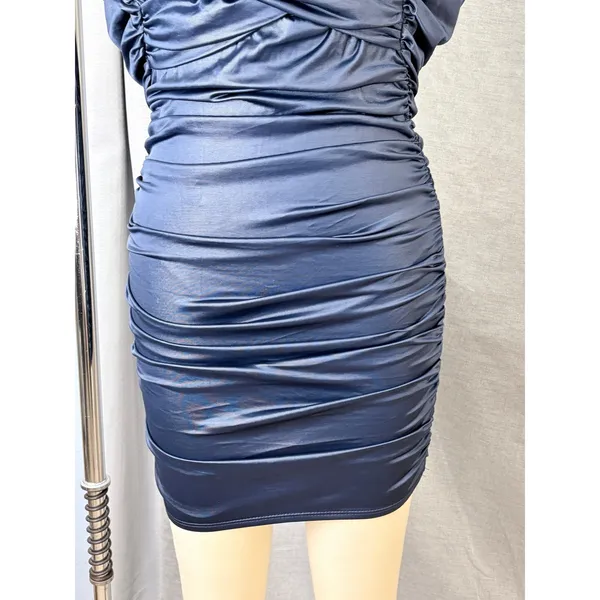 Lucy in the Sky Navy Ruched‎ Bodycon Mini Dress Spaghetti Strap V-Neck Size M - Image 3