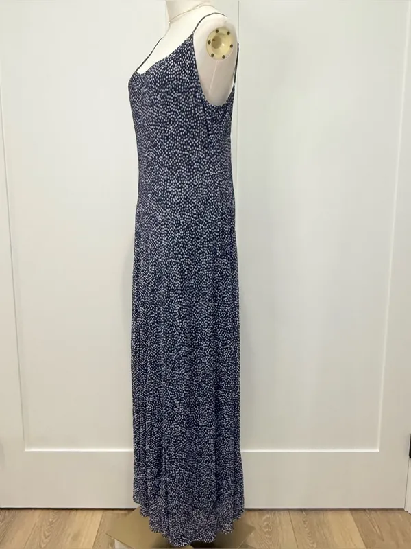 Free People Zoey Printed Maxi Dress Large Blue Polka Dot Boho Minimal Vacation - Image 7