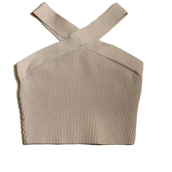 Babaton Ribbed Crisscross Halter Crop Top Size S - Image 3