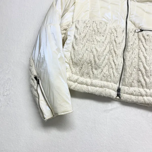 FP Movement Hybrid Cable Knit Puffer Jacket Womens Size L White Mixed Media Crop - Image 5