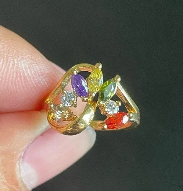 Multicolor stone 18k gold plated ring size 4.5 - Image 8