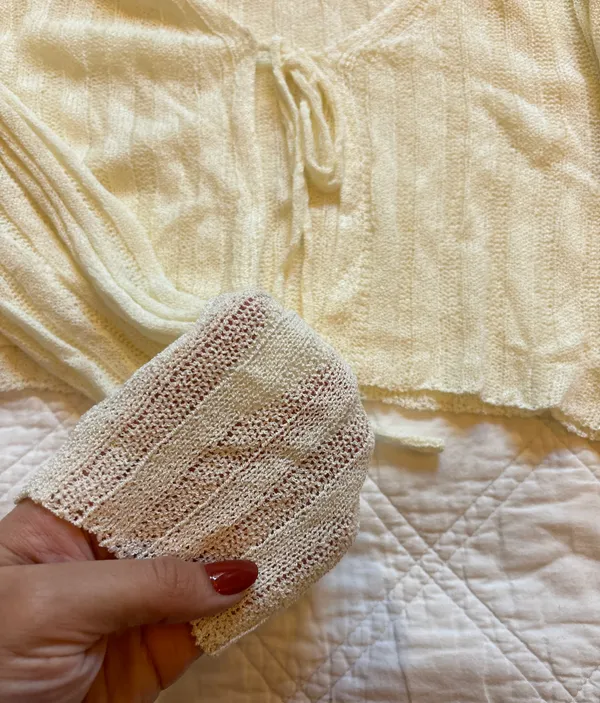 Knit Crochet Tie White Cardigan - Image 4