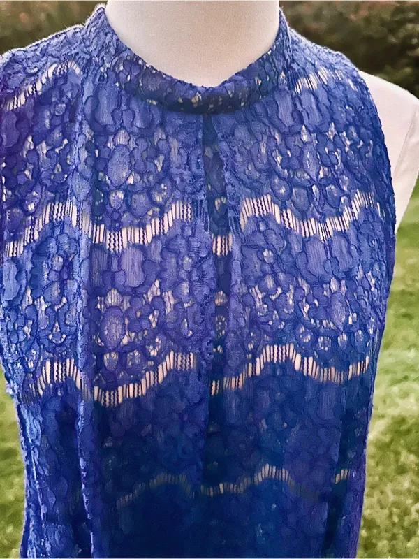 Love, Fire Royal Blue Mock Neck Lace Sleeveless Blouse - Image 4