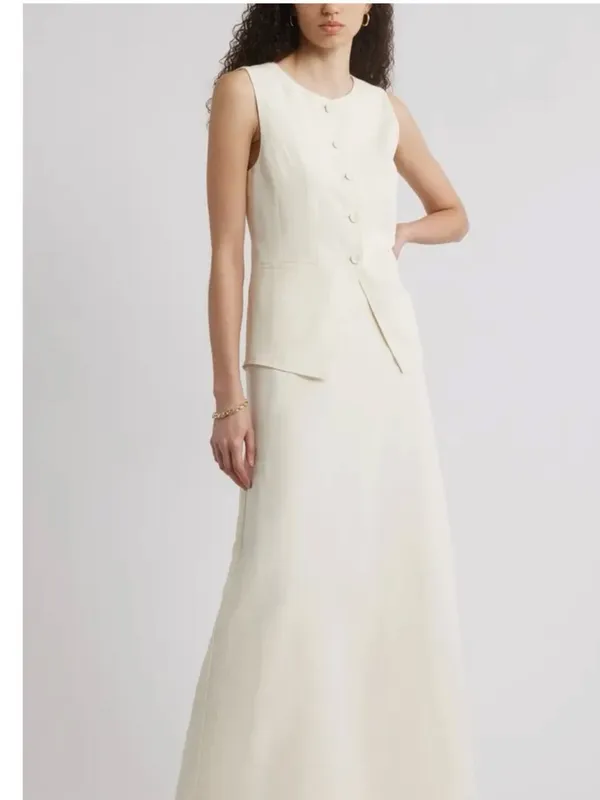 Nordstrom Women’s Cutaway Linen Vest Ivory Tofu - Image 10