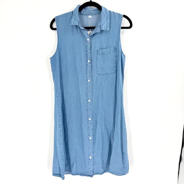 NWT Boutique Chambray Shirt Dress Womens Size M‎ Blue Sleeveless Button Down - Image 2
