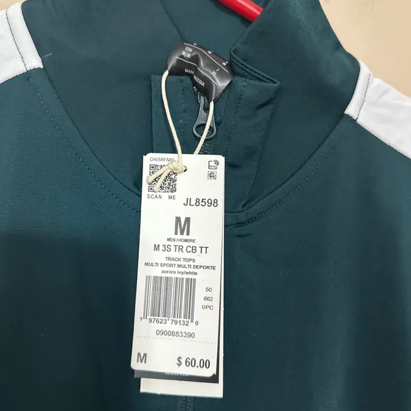 NWT Adidas Track Jacket Men Medium Green Full Zip Athletic Warm Up Zip Pockets - Image 2