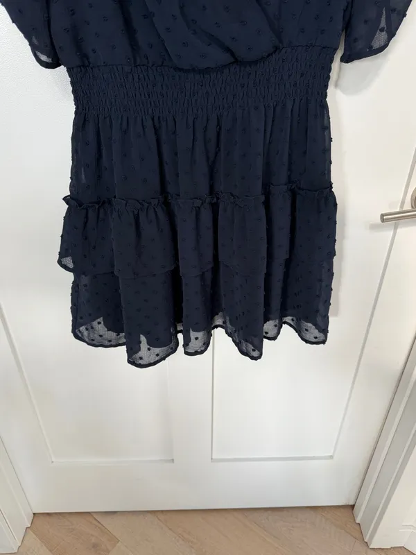 Altar'd State Navy Swiss Dot Surplice Mini Dress - Image 4