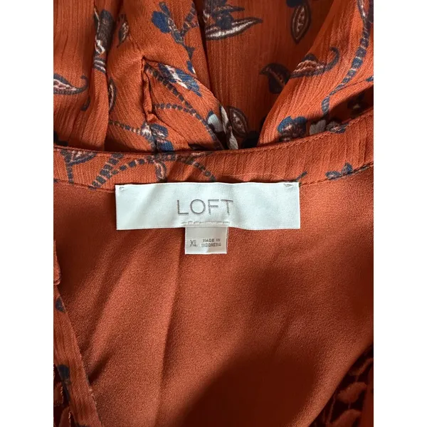 Loft Orange and Blue Flower Patterned Blouse - Image 5