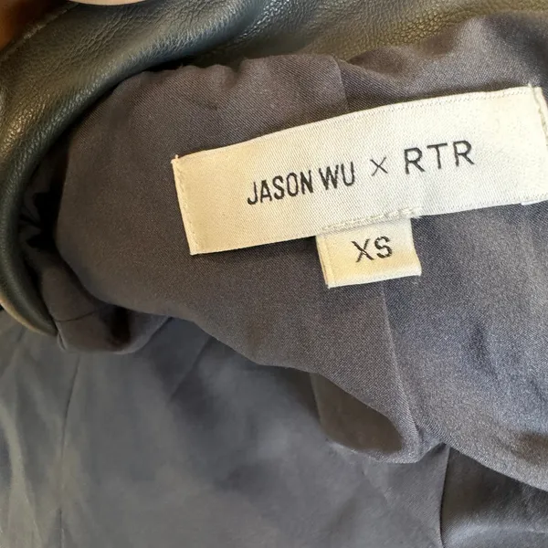 Jason Wu Navy Blue Faux Leather Trench Coat XS Double Breasted Designer $515 - Image 11