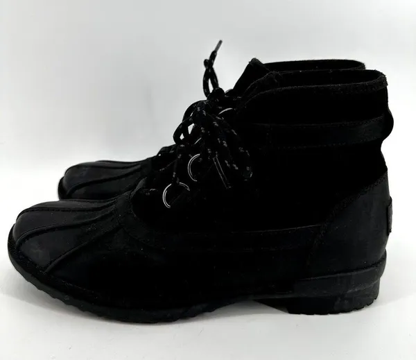 UGG Greda Waterproof Duck Boots Lace Up Suede Leather Heeled Winter Black 9.5 - Image 4