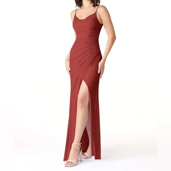 Azazie Deandra Rust Full Length Chiffon Bridesmaid Dress - Image 5
