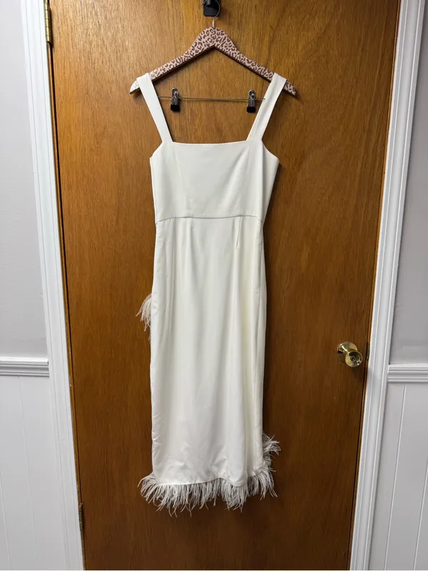Saylor Caylin Sleeveless Feather Trim Hem Midi Dress White Small Bridal Wedding - Image 16