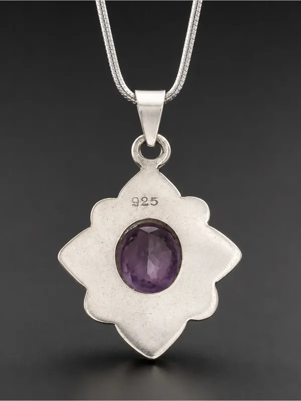 Estate Art Deco Style Sterling silver Pendant with Purple Quartz Faceted Stone - Image 4