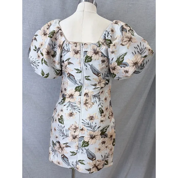 NWT Avantlook Blue Floral Jacquard Puff Sleeve Mini Dress S MSRP $220 - Image 2