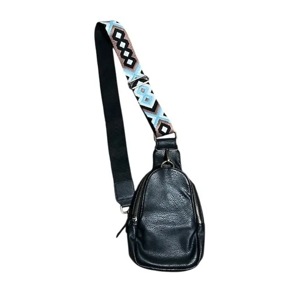 Anthropologie Urban‎ Originals Vegan Leather Sling Bag Geometric Black Strap - Image 3