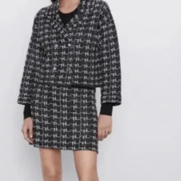 Zara jewel button double breasted metallic thread knit blazer jacket medium - Image 2