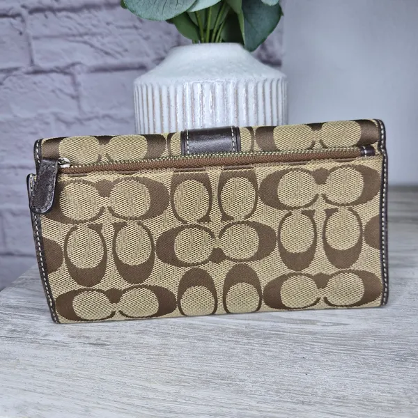 Vintage Coach Signature C Canvas Continental Trifold Wallet Brown Checkbook Long - Image 3