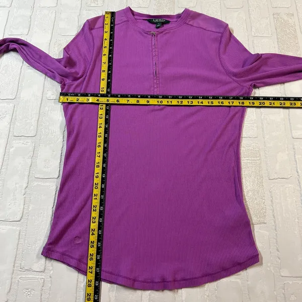 Lauren‎ Ralph Lauren Top Womens 1X Purple 1/4 Zip Pullover Ribbed Knit Cotton - Image 2