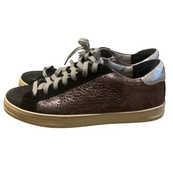P448 John Sneakers Womens 39 Purple Silver Metallic Suede Low Top Italian Luxury - Image 4
