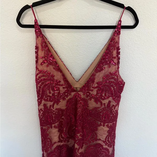 Free People Night Shimmer Mini Slip Dress Lace Sequins Sparkle Raspberry Size 4 - Image 8