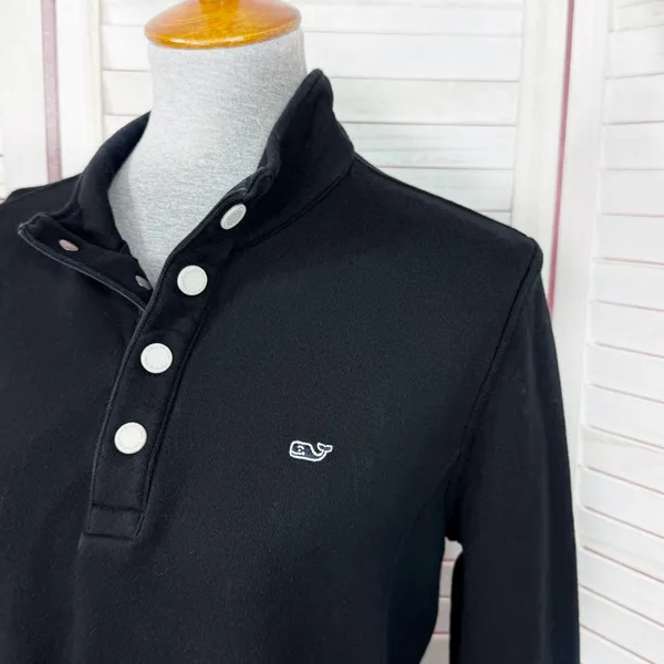 Vineyard Vines‎ Mock Neck Snap Pullover Sweatshirt Black Womens Medium - Image 5