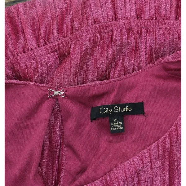 NWT City Studios Juniors Pleated Bell-Sleeve Dress 2389MZ8AT1 Magenta Pink XL - Image 8