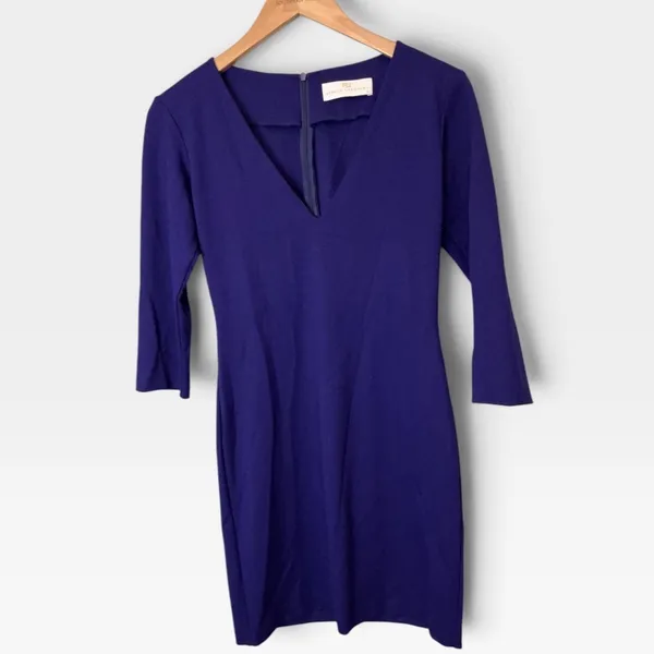 Amanda Uprichard Womens Purple Ponti V-Neck 3/4 Sleeve Sheath Mini Dress Medium - Image 2