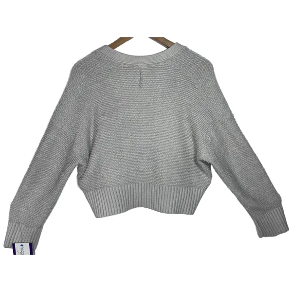 Abercrombie & Fitch Gray Knit Long Sleeve Cropped Cardigan Sweater Top Size M - Image 2