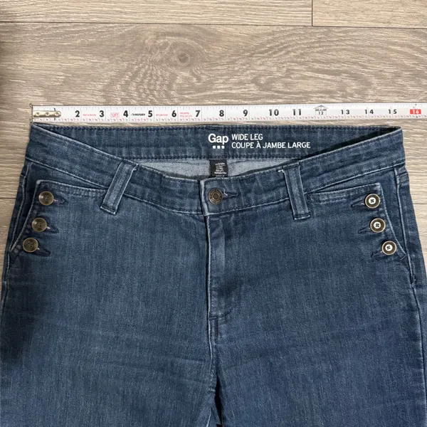 Gap Size 6 28R Women Wide Leg‎ Sailor Jeans Dark Wash Blue Denim Button Detail - Image 4