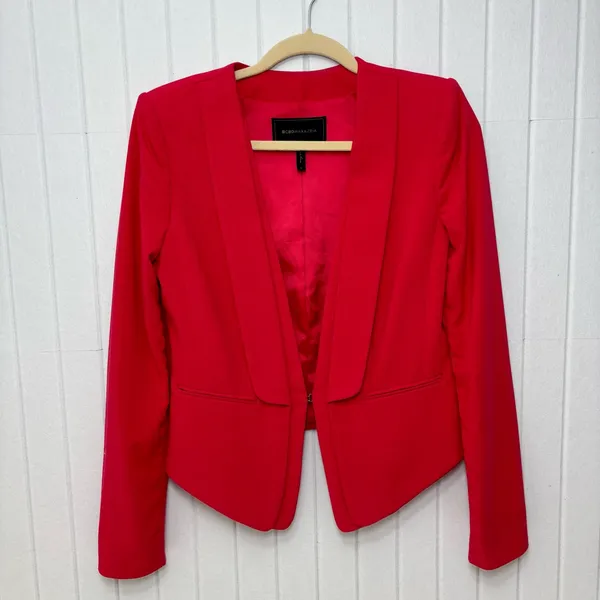 BCBGMaxAzria Bright Red Suit Jacket Sexy Tapered Crop Feminine‎ Size S - Image 2