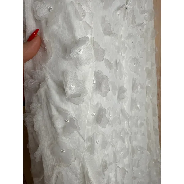 NWT Lulus Darling Flirtation White 3D Floral Applique Tie-Back Midi Dress Sz S - Image 8
