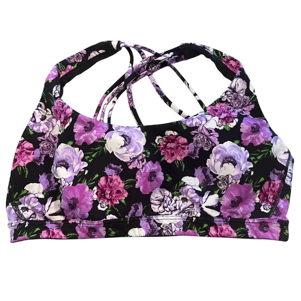 Victoria's Secret Sport Bra Women S Purple Floral Strappy Cage Back Activewear - Image 3