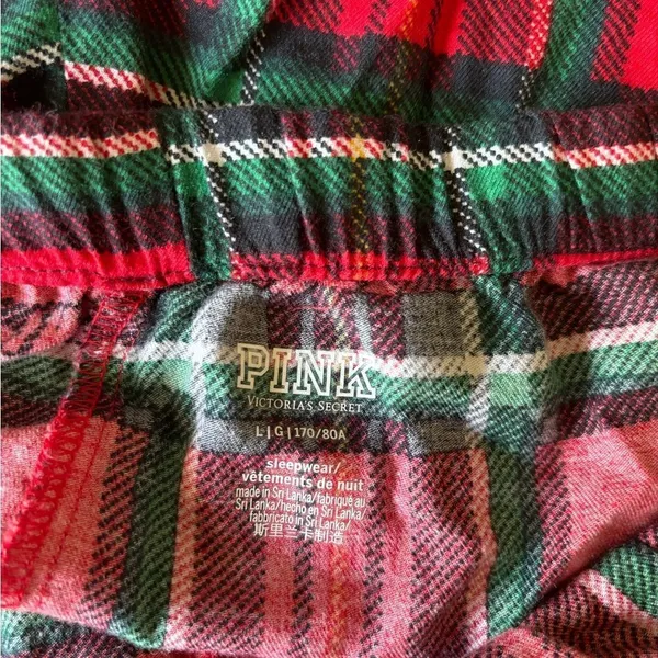 PINK Victoria's Secret Plaid Drawstring Pajama Shorts Size Large Red - Image 3