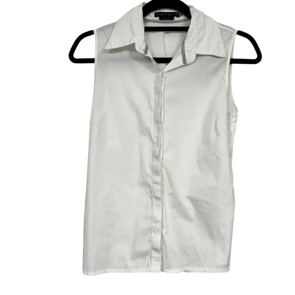 Alice & Olivia White Button Down Sleeveless Blouse Womens XS Preppy Classic Top - Image 2