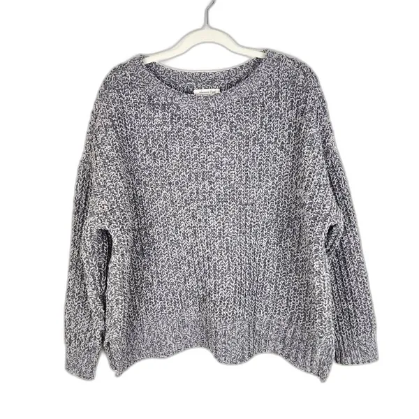 American Eagle Grey Chunky Cable Knit Cropped Sweater - Size S (Oversized Fit) - Image 3
