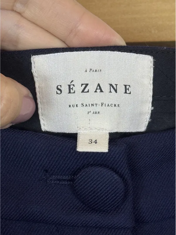 Sézane Phil Trousers Navy Wool Blend High Rise Wide Leg Pants FR 34 US 2 - Image 2