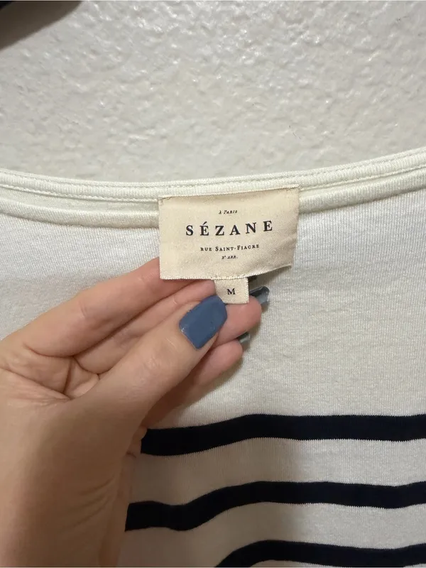 Sézane Noan Marinière Breton Striped Top Medium Cream Navy - Image 4