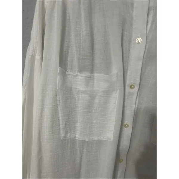 Dotti White Lightweight Button-Front Midi Dress/Shirt Size M Oversized Cotton - Image 4