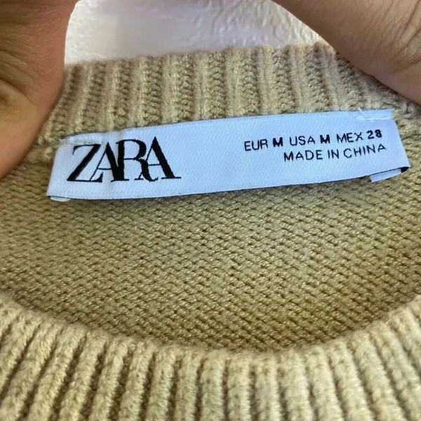 Zara Tan Short Sleeve Knit Sweater Top Women’s Medium - Image 3