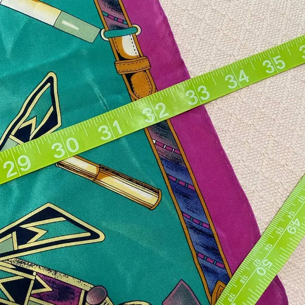 Vintage 100% silk scarf by Cordello. Motif features items from a vanity table. - Image 5