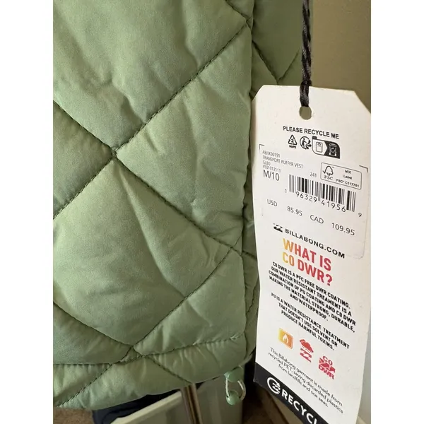 Billabong Adventure Division Transport Quilted Vest Size M Green - Image 6