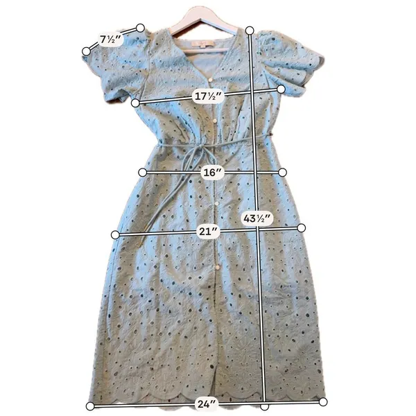 Loft blue eyelet cap sleeve dress tie waist size small petite - Image 7