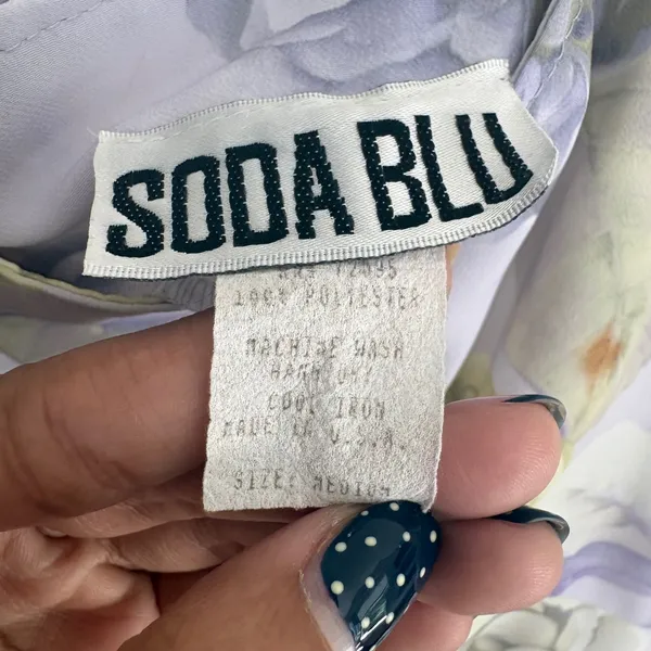 Soda Blu Vintage 90s Floral Rose Print Mini Shift Dress Lavender Green Medium - Image 7